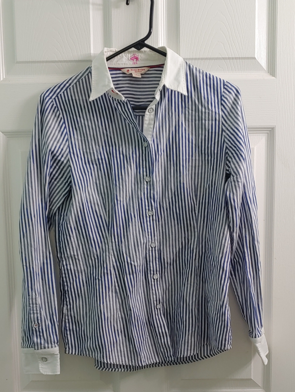 Brooks Brothers Red Fleece  Women's 6 Shirt Blue Pin Striped Button Down